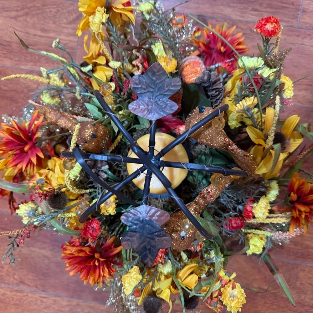 Autumn Floral Arrangement with Candle Holder